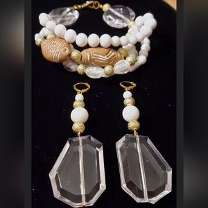 Brown White Terracotta Beads Milk White Glass Clear Acrylic  Bracelet Earrings